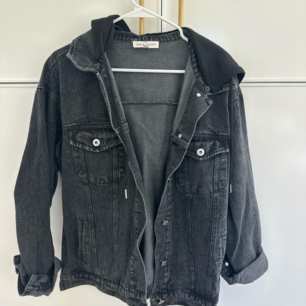 Black/grey jean jacket with hood size S